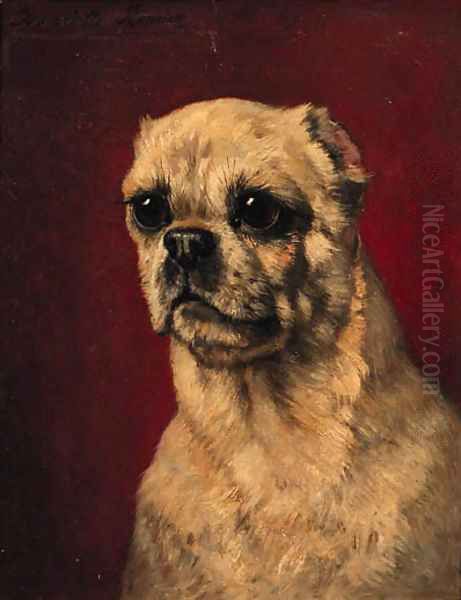 Portrait of a pug-dog Oil Painting by Henriette Ronner-Knip