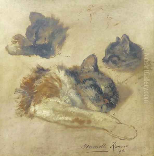 Sleeping kittens Oil Painting by Henriette Ronner-Knip