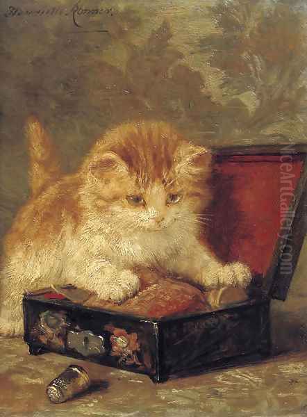 The sewing box Oil Painting by Henriette Ronner-Knip