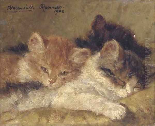 The sleeping kittens Oil Painting by Henriette Ronner-Knip