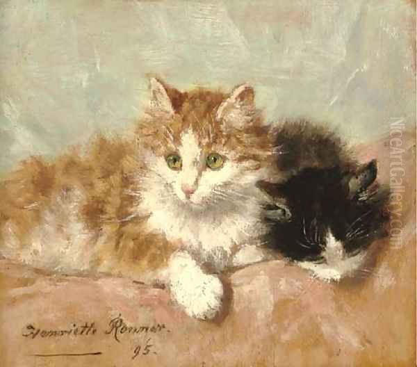 Resting kittens Oil Painting by Henriette Ronner-Knip