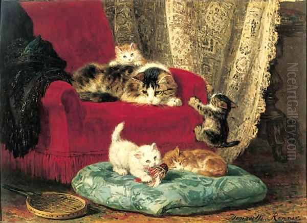 The little badminton players Oil Painting by Henriette Ronner-Knip