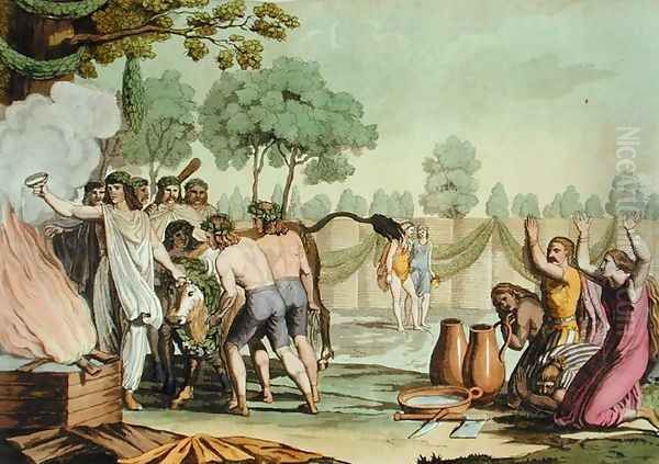 Ancient Celts or Gauls Sacrificing a Cow, c.1800-18 Oil Painting by Vittorio Raineri