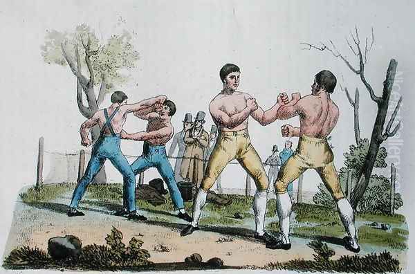 Boxing in England, illustration from Costume Antico e Moderno by Giulio Ferrario, published in Milan 1819 Oil Painting by Vittorio Raineri