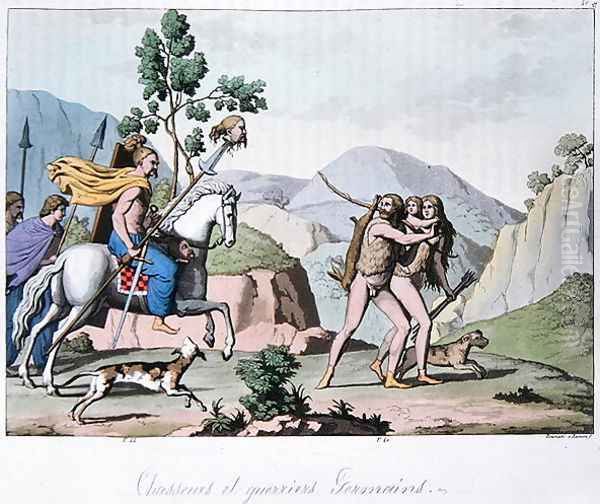 Germanic Hunters and Warriors, from Le Costume Ancien et Moderne by Jules Ferrario, Milan, c.1820 Oil Painting by Vittorio Raineri