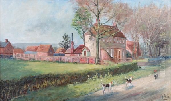 Hounds And Terriers On A Lane Before A Country House Oil Painting by George Paice