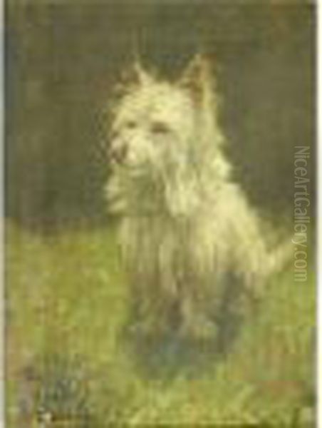 'frosty', Portraitof A Seated Long-haired Terrier Oil Painting by George Paice