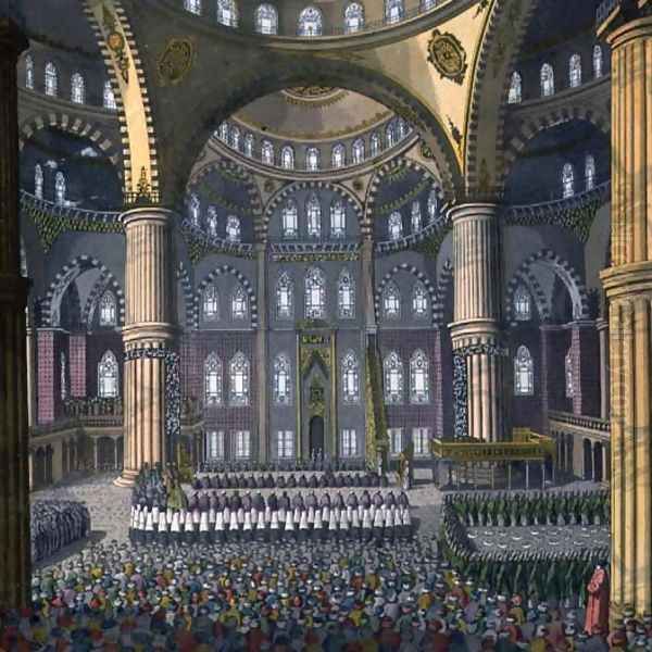 The Celebration of the Festival of Mewlod in the Mosque of the Sultan Ahmed, plate 41 from Part III, Volume I of The History of the Nations, engraved by the artist Oil Painting by Vittorio Raineri