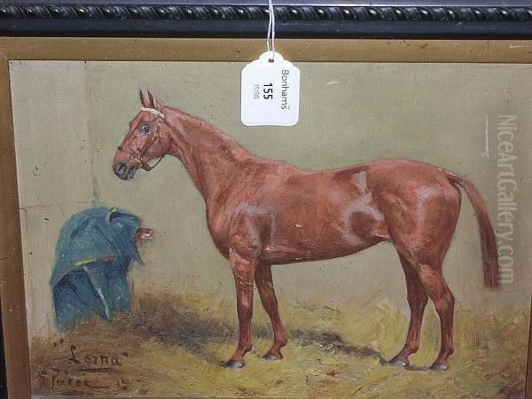 Lorna, Potrait Of A Hunter In A Stable Oil Painting by George Paice