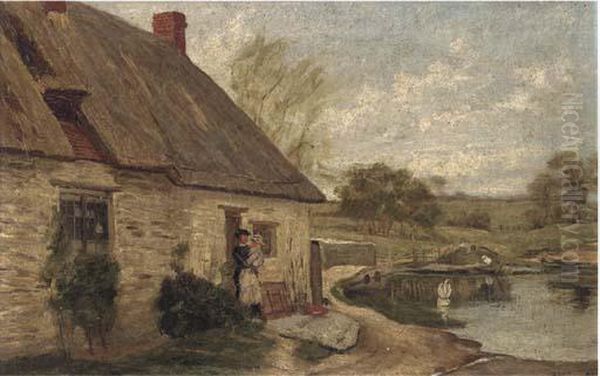 A Cottage By A Pond Oil Painting by George Paice