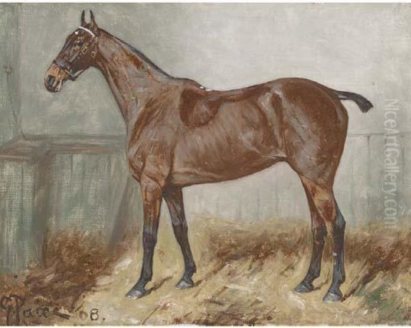 A Bay Hunter In A Stable Oil Painting by George Paice