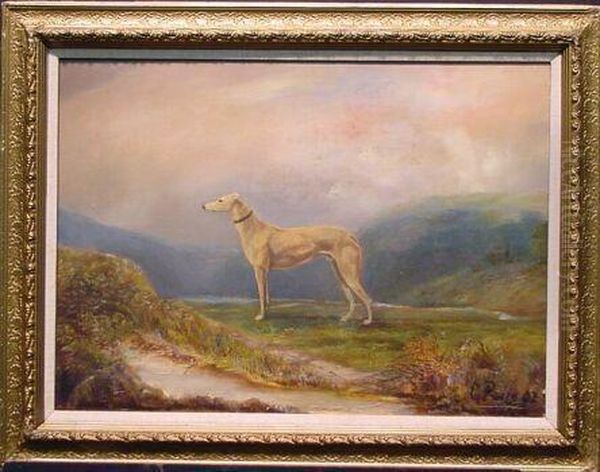 Greyhound In Landscape Oil Painting by George Paice