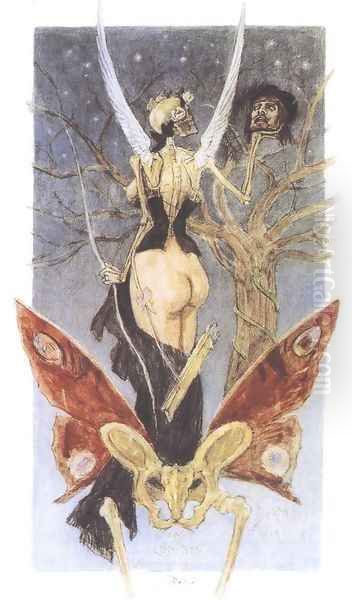 The Sentimental Initiation Oil Painting by Felicien Rops