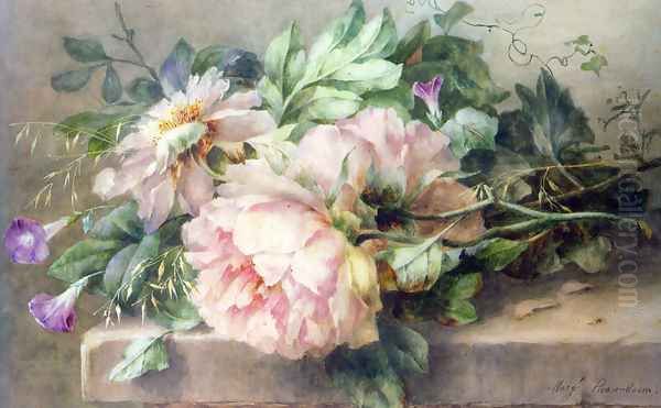 Still Life with Peonies and Morning Glory Oil Painting by Margaretha Roosenboom