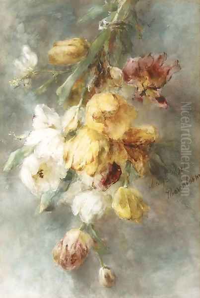 A swag of tulips Oil Painting by Margaretha Roosenboom