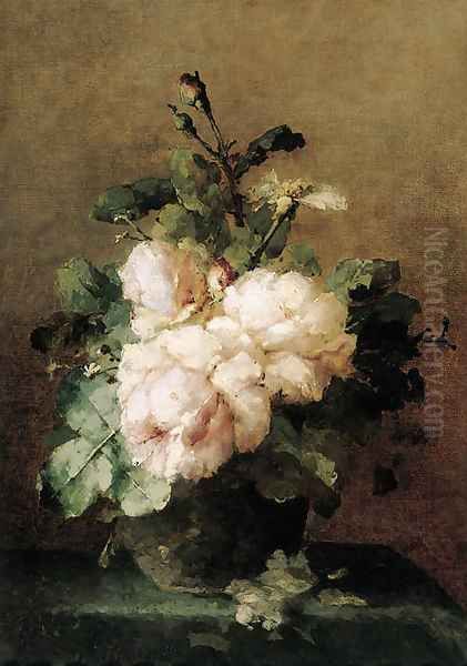 A still life with roses Oil Painting by Margaretha Roosenboom