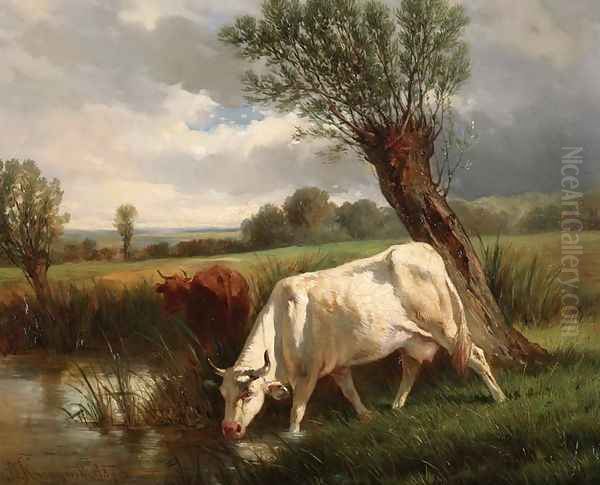 Cows Oil Painting by Aleksander Raczynski