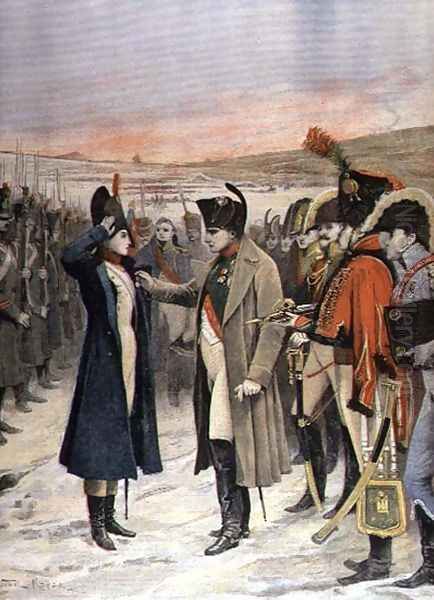 Napoleon Bonaparte 1769-1821 presenting the female officer, Marie Schellinck with a medal on the battlefield, illustration from Le Petit Journal, September 1894 Oil Painting by Lionel Noel Royer