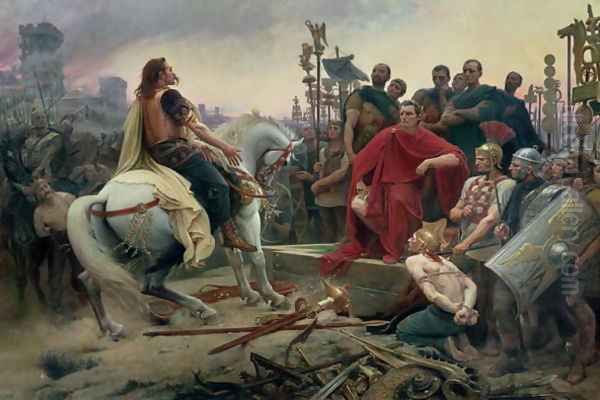 Vercingetorix throws down his arms at the feet of Julius Caesar, 1899 Oil Painting by Lionel Noel Royer