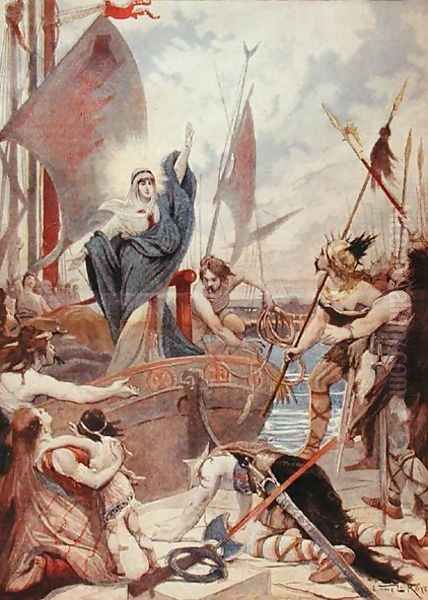 St. Genevieve, from a series on the heroines of France in Le Petit Journal, 1896 Oil Painting by Lionel Noel Royer