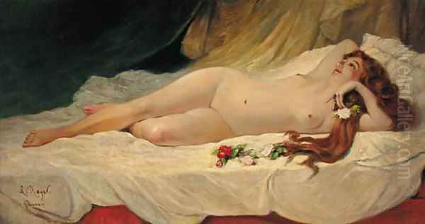 A nude reclining in an interior Oil Painting by Lionel Noel Royer