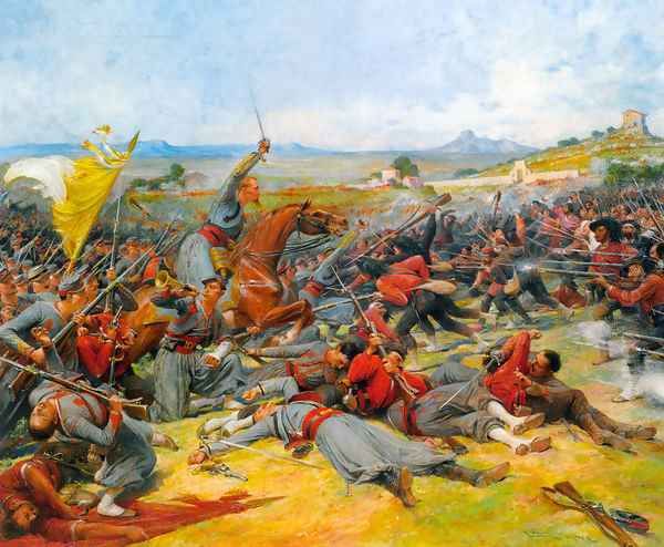 The Battle Near Mentana Oil Painting by Lionel Noel Royer