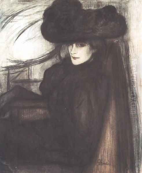 Lady with Black Veil 1896 Oil Painting by Jozsef Rippl-Ronai