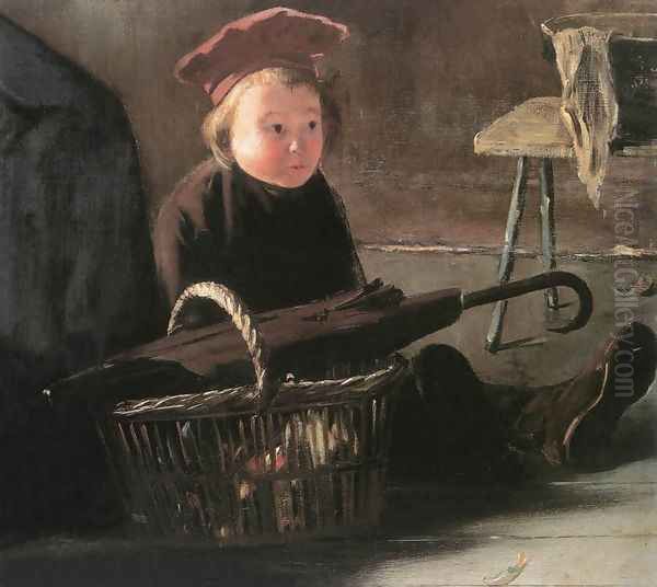 Sitting Child with Basket 1890 Oil Painting by Jozsef Rippl-Ronai