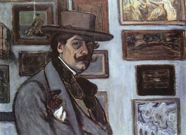 Self-portrait in a Brown Hat 1897 Oil Painting by Jozsef Rippl-Ronai