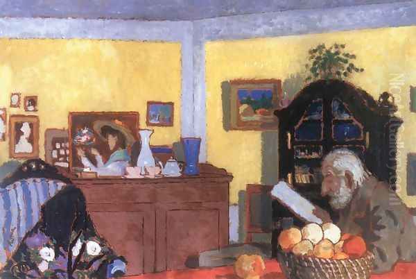 Uncle Piacsek in front of the Black Sideboard 1906 Oil Painting by Jozsef Rippl-Ronai