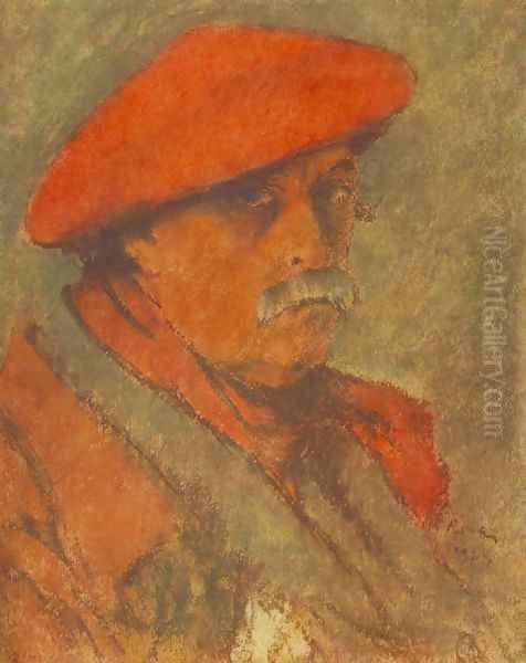 Self-portrait with Red Beret 1924 Oil Painting by Jozsef Rippl-Ronai