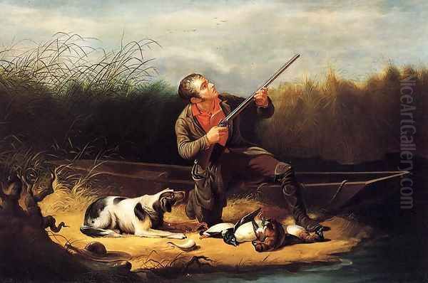 Wild Duck Shooting - On the Wing Oil Painting by William Tylee Ranney