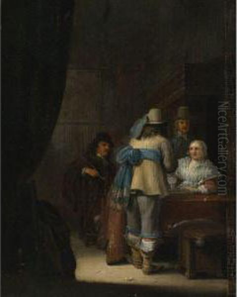 Figures In An Interior Oil Painting by Antonie Palamedesz