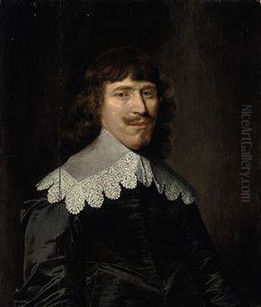 Portrait Of A Gentleman, Half-length, In A Black Doublet With Alace Collar Oil Painting by Antonie Palamedesz