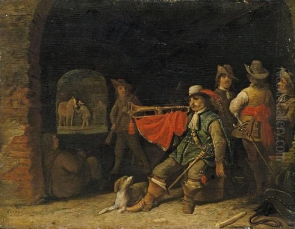 Interieur Mitsoldaten Oil Painting by Antonie Palamedesz