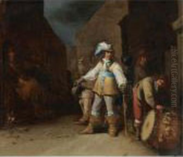 A Cavalier And Other Men Outside Of An Inn Oil Painting by Antonie Palamedesz