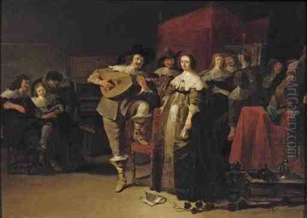 A Musical Company In An Interior Oil Painting by Antonie Palamedesz