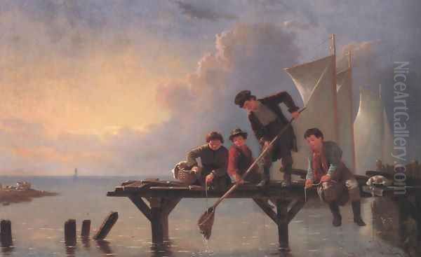 Boys Crabbing 1855 Oil Painting by William Tylee Ranney