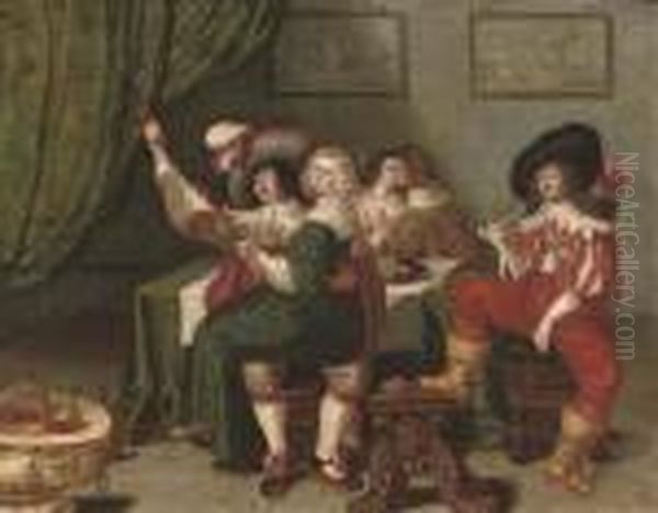 A Guardroom Interior With Soldiers Cavorting With Ladies Oil Painting by Antonie Palamedesz