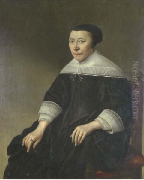 Portrait Of A Lady, Three-quarter-length, In A Black Dress Oil Painting by Antonie Palamedesz