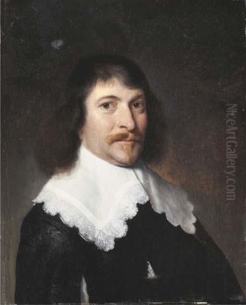 Portrait Of A Gentleman, Bust-length, In A Black Jacket And A White Collar Oil Painting by Antonie Palamedesz