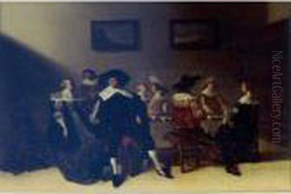 A Wedding Breakfast With The 
Bride And Groom Seated At Left, Other Figures Seated Around A Table Oil Painting by Antonie Palamedesz