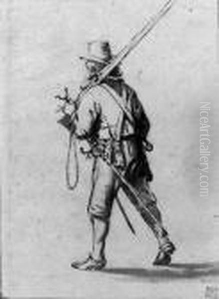 A Walking Musketeer, Seen From Behind Oil Painting by Antonie Palamedesz