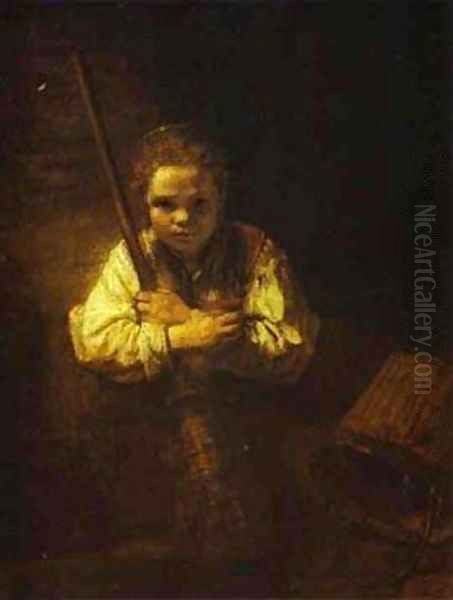 A Girl With A Broom 1651 Oil Painting by Harmenszoon van Rijn Rembrandt