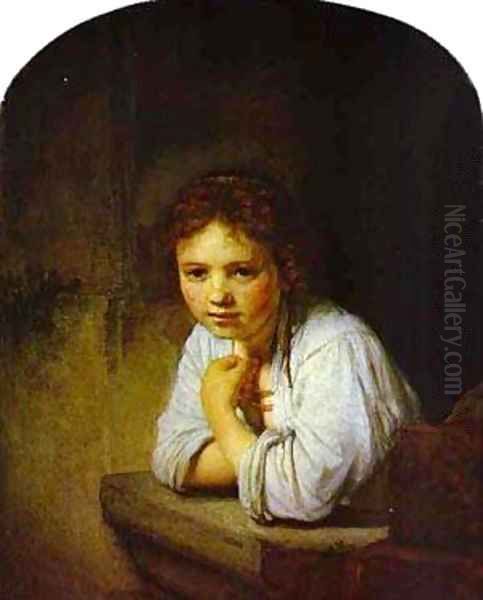 A Young Girl Leaning On A Window Sill 1645 Oil Painting by Harmenszoon van Rijn Rembrandt