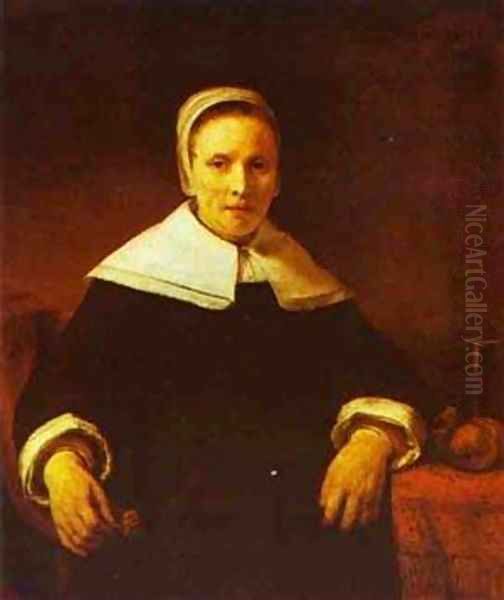 A Woman Holding A Pink 1656 Oil Painting by Harmenszoon van Rijn Rembrandt