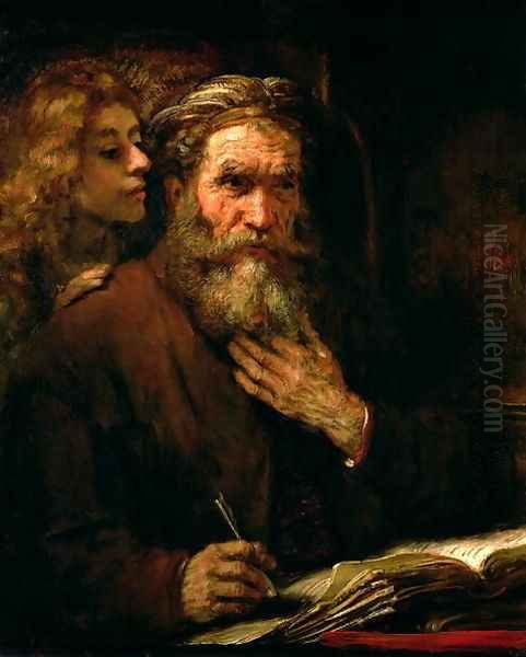 St Matthew and The Angel 1655 60 Oil Painting by Harmenszoon van Rijn Rembrandt