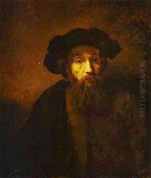 A Bearded Man In A Beret 1657 Oil Painting by Harmenszoon van Rijn Rembrandt