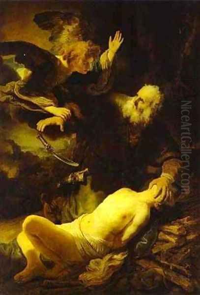 The Angel Stopping Abraham From Sacrificing Isaac To God 1635 Oil Painting by Harmenszoon van Rijn Rembrandt