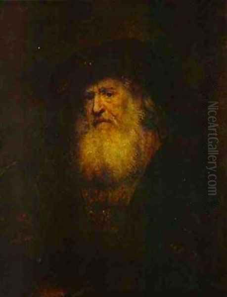 Portrait Of A Bearded Man In Black Beret 1654 Oil Painting by Harmenszoon van Rijn Rembrandt